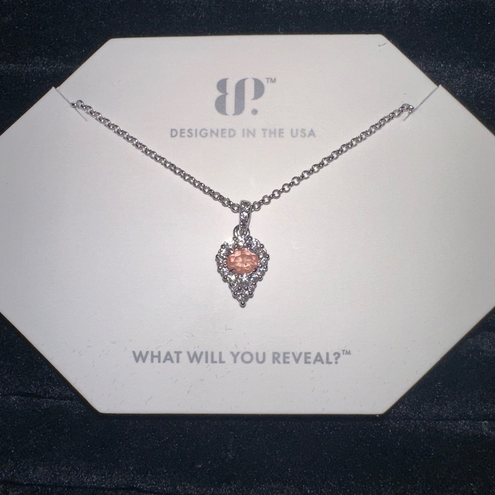 bp Silver and Pink Heart Pendant Necklace